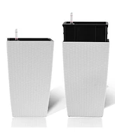 Modern Rattan Planter with Self-Watering (22.6", White, 2-Pack)