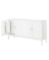 White 4-Door Sideboard Cabinet with Adjustable Shelf