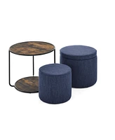 Multi-Functional Ottoman with Drum Stool and Storage in Dark Blue