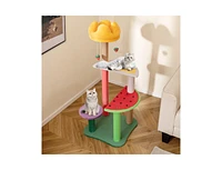 Multi-Level Cat Tree with Plush Padded Perch & Fruit-Shaped Platforms Fun & Cozy Play Tower for Cats