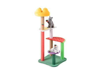 Multi-Level Cat Tree with Plush Padded Perch & Fruit-Shaped Platforms Fun & Cozy Play Tower for Cats