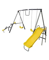 Xdp Recreation The Titan Playground Powder Coated Metal Frame Kids Swing Set with Outdoor Backyard Playset with Slide, 3 Swings, and Seesaw, Yellow