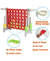 Sdadi Giant 33 Inch 4-In-a-Row Hoop Connect Strategy Game and Basketball Indoor/Outdoor Family Fun Board for Toddlers, Kids, Adults, Gray and Red