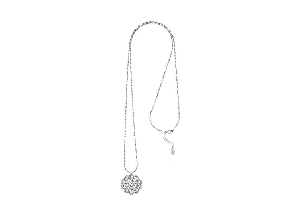 Cubic Zirconia Long Rhodium Flower Pendant