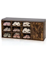 9-cube Adjustable Storage Shoe Bench with Padded Cushion