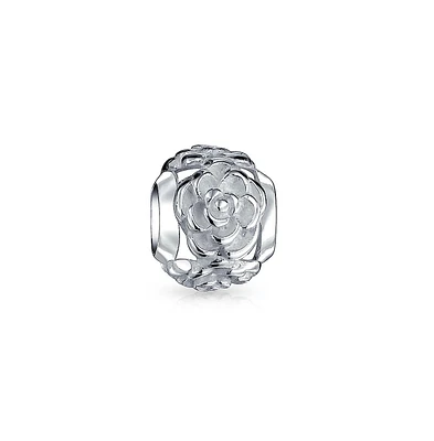 Bling Jewelry Black Rose Charm Bead Sterling Silver for European Bracelet - Floral Garden Design