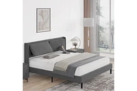 Queen Bed Frame with Usb Ports, Platform Bed Frame with Linen Fabric Adjustable Headboard