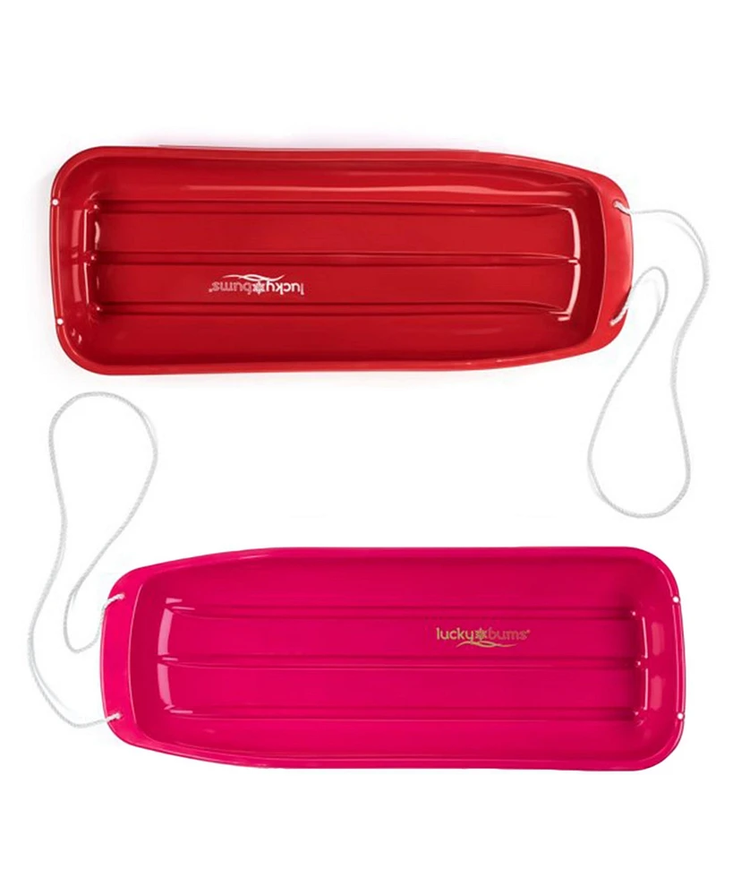Lucky Bums Lightweight Plastic 48 Inch Sleds with Pull Ropes, 1 Red and 1 Pink