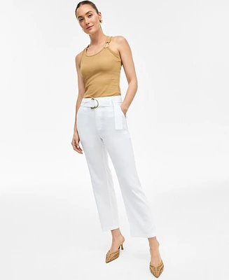 I.n.c. International Concepts Women's Belted Linen-Blend Cropped Pants, Exclusively at Macy's