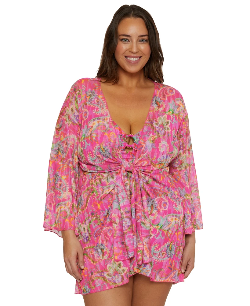Becca Etc Plus Polynesia Tie-Front Tunic Swim Cover-Up