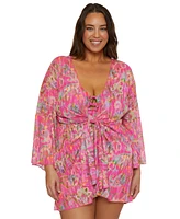 Becca Etc Plus Polynesia Tie-Front Tunic Swim Cover-Up
