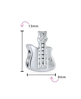 Bling Jewelry Electric Guitar Charm Bead for Music Students in Oxidized Sterling Silver