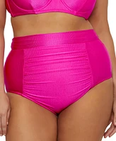 Becca Etc Plus Monte Carlo Rib Shirred High-Waist Bikini Bottoms
