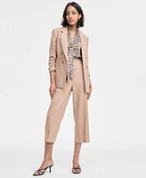 Bar Iii Womens Ruched Sleeve Linen Blazer Bow Blouse Cropped Pants Exclusively At Macys