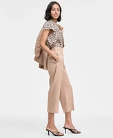 Bar Iii Women's Linen-Blend Pull-On Cropped Wide-Leg Pants, Exclusively at Macy's