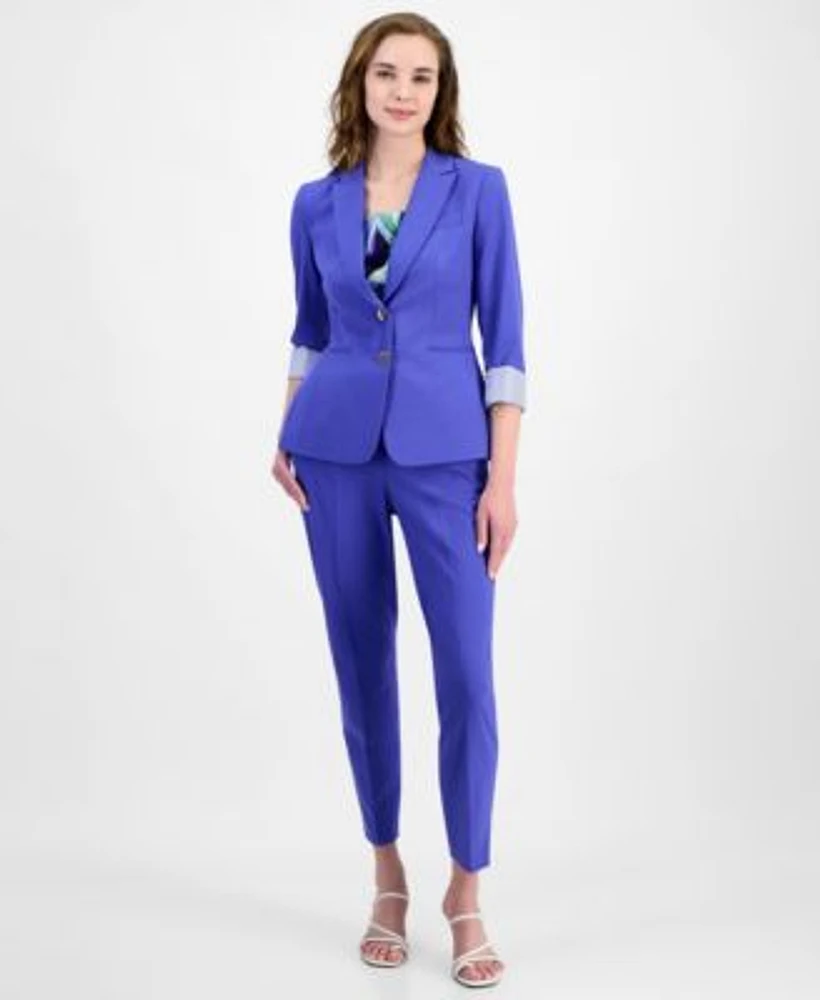 Tahari Asl Womens Roll Tab Jacket Printed Tank Top Ankle Pants