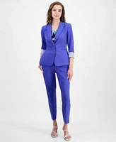 Tahari Asl Womens Roll Tab Jacket Printed Tank Top Ankle Pants