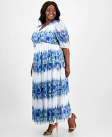 Taylor Plus Printed Tie-Sleeve Tiered Maxi Dress