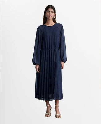 Mango Women's Bow Belt Pleated Dress