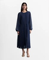 Mango Women's Bow Belt Pleated Dress
