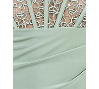 B Darlin Juniors' Strappy Sequinned-Lace Illusion-Corset Maxi Dress