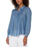 Liverpool Los Angeles Petite Long-Sleeve Popover Woven Blouse