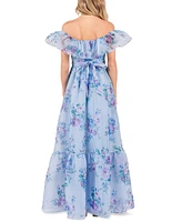 B Darlin Juniors' Floral Off-The-Shoulder Ruffle Gown