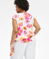 I.n.c. International Concepts Plus Printed Side-Tie Cap-Sleeve Surplice Top, Exclusively at Macy's