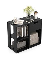 2 Pcs 3-Cube Bookcase Organizer with 2-tier Wooden Storage Shelf & Pull-out Drawer