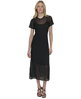 Dkny Women's Mesh Jewel-Neck Short-Sleeve Midi Dress