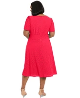 London Times Plus Eyelet Jersey Short-Sleeve Midi Dress