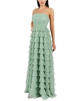 B Darlin Juniors' Strapless Ruffle-Skirt Gown