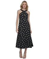 Dkny Petite Polka-Dot Crisscross Halter Midi Dress