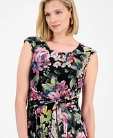Connected Women's Floral Chiffon Tie-Waist Midi Dress