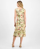 Connected Women's Floral Print Tiered Sleeveless Midi Dress
