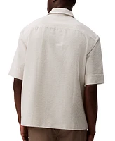 Calvin Klein Men's Relaxed Fit Short Sleeve Seersucker Striped Button-Front Shirt