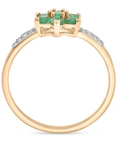 Emerald (1/2 ct. t.w.) & Diamond (1/20 ct. t.w.) Flower Ring in 14K Gold over Sterling Silver