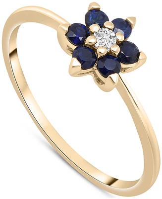 Blue Sapphire (1/4 ct. t.w.) & White Sapphire (1/20 ct. t.w.) Flower Ring in 14K Gold over Sterling Silver