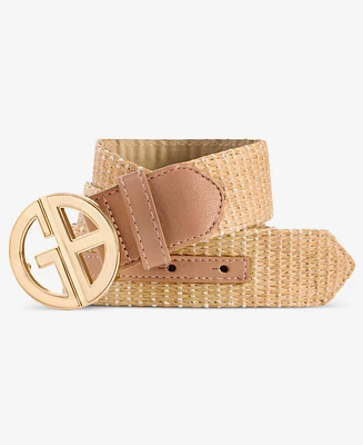 Giani Bernini Logo-Buckle Straw Belt