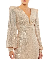 Mac Duggal Women's Sequined Structured Bishop Sleeve Mini Dress