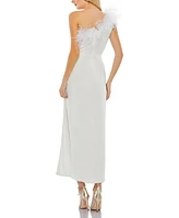 Mac Duggal Women's Feather Trim One Shoulder Draped Dress