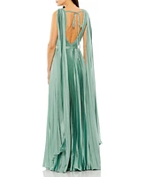 Women's Sleeveless High Neck Cape Back Heat Pleated Gown