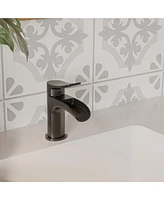 Waterfall Single Handle Single Hole Farmhouse Bathroom Faucet Bathroom Drip-Free Lavatory Rv Sink Faucet in Brushed Gold