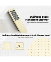 12-Inch Luxury Thermostatic Shower System with Body Jets, Stainless Steel Square Rainfall Head, and Handheld