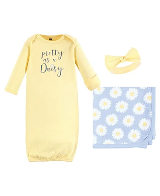 Hudson Baby Infant Girl Gown, Swaddle Blanket and Cap or Headband, Pretty As A Daisy, 0-6 Months