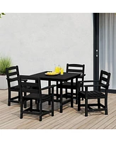 5-Piece Hdpe Outdoor Square Patio Dining Table Set with Armchairs