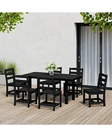 7-Piece Hdpe Outdoor Rectangular Patio Dining Table Set with Side Chairs