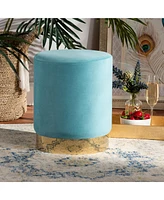 Baxton Studio Chaela Contemporary Glam and Luxe Sky Blue Velvet Fabric Upholstered and Gold Finished Metal Ottoman