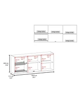 Fm Furniture Lydia Wall Cabinet kitchen in Melamine wit 4 Doors and Glass Storage, Natural Oak