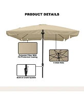 8 ft. x 10 Square Crank Design Skirt with Skylight Outdoor Market Umbrella Navy Blue Base
